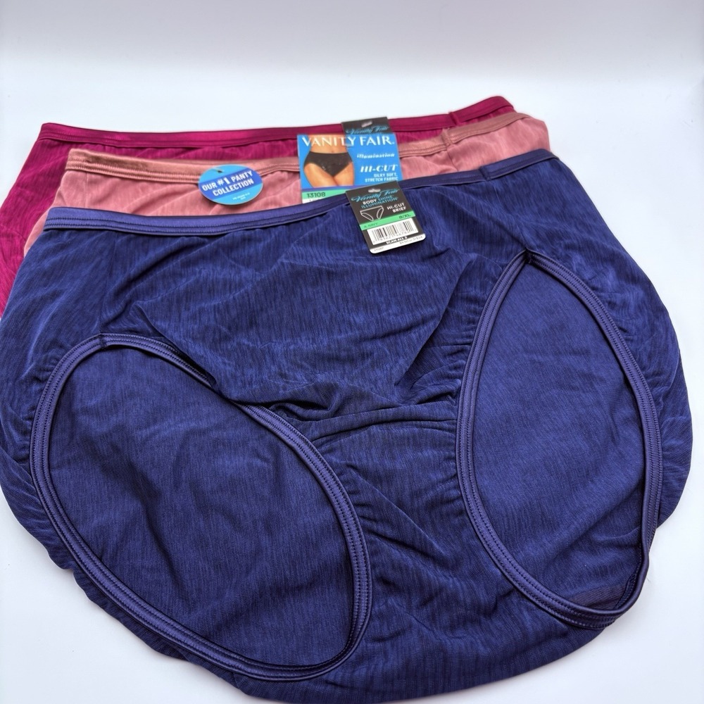 NWT 3 Vanity Fair Illuminations Hi Cut Panties Multi Color Size 8/XL